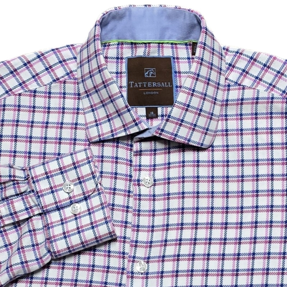 Tattersall London Oxford Button Up Shirt Mens M 16‎ 32/33 Long Sleeve Plaid